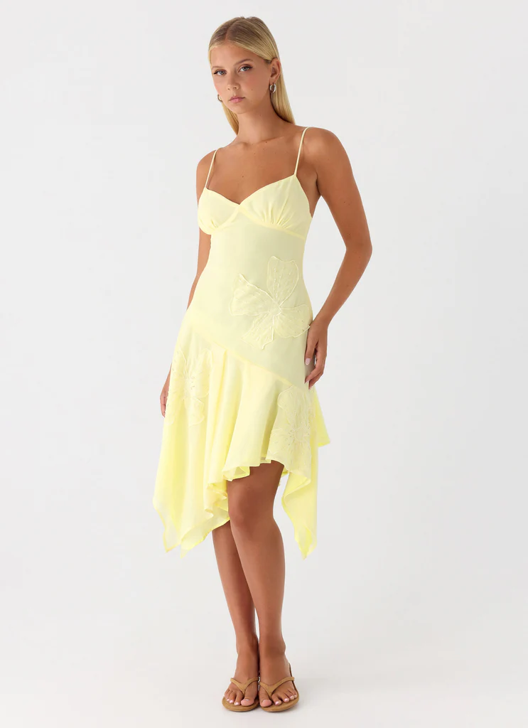 Abito Midi con Fiori Applicati Aysha - Giallo