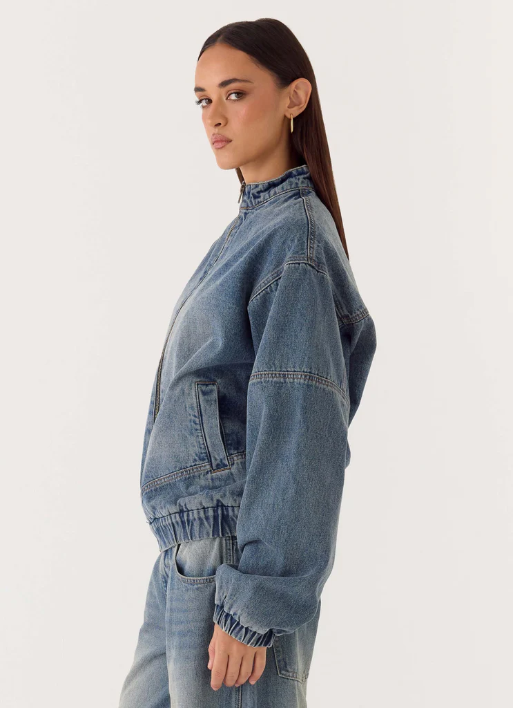 Giubbotto Bomber in Denim Waylon - Blu Medio Lavaggio