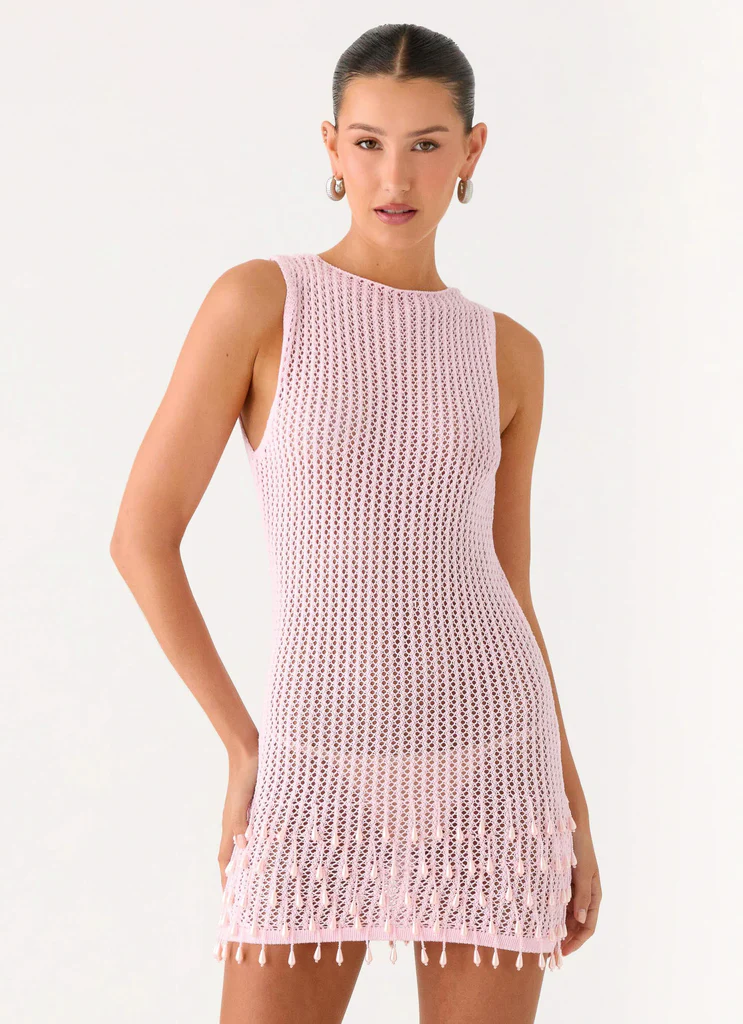 Vestito Mini All'uncinetto con Perline Miracle - Rosa