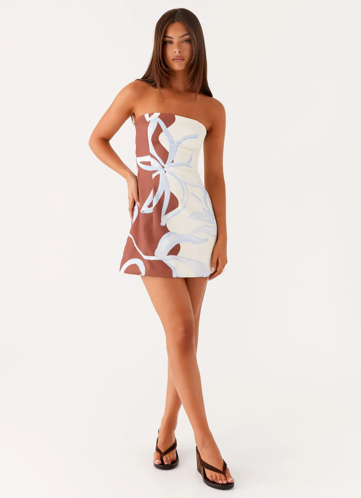 Vestito mini senza spalline Denby - Stampa Bloom Wave