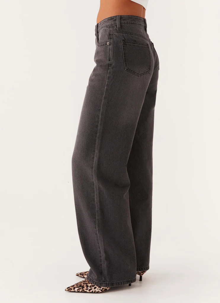 Jeans in Denim a Vita Bassa Keanna - Grigio