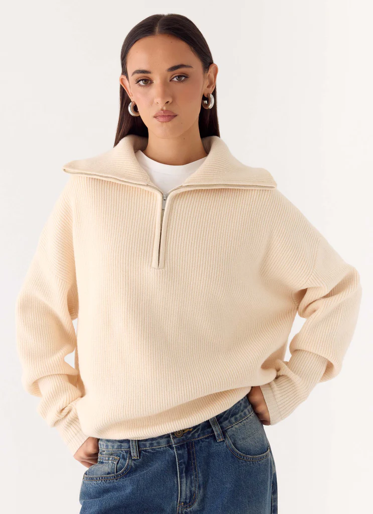 Maglione in Maglia a Mezza Cerniera Eirena - Avorio