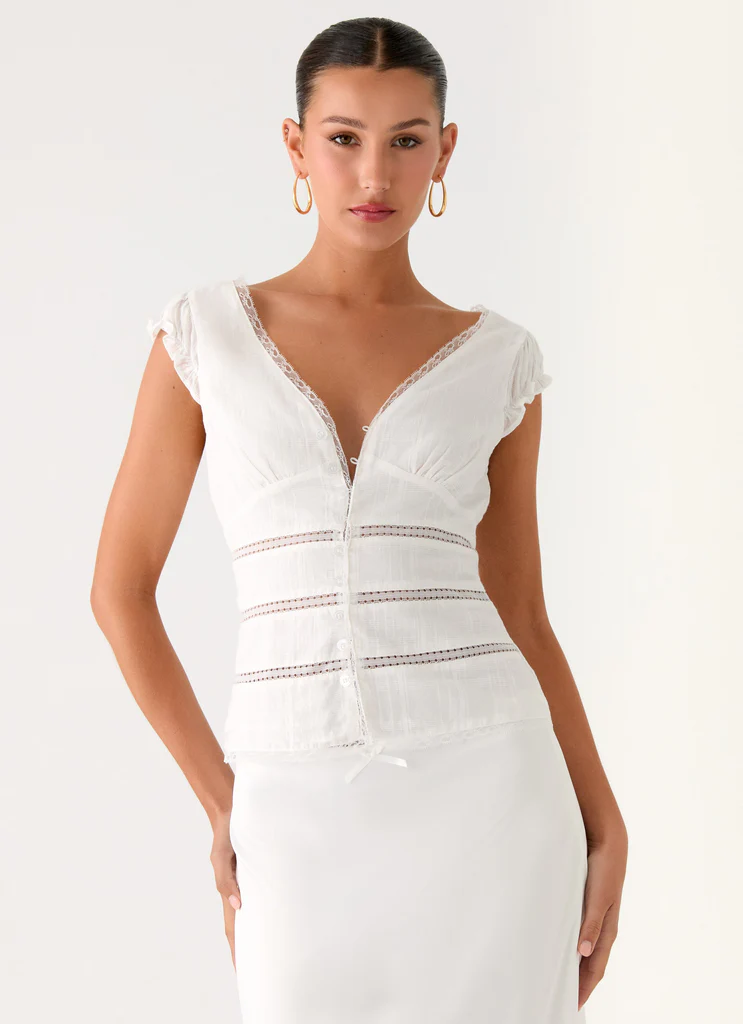 Top Ruann con Bordo in Pizzo - Bianco