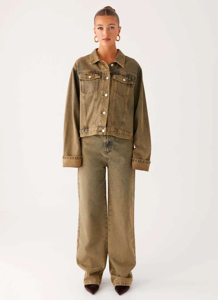 Jeans in Denim a Gambe Dritte Back Again - Lavaggio Sabbia Marrone