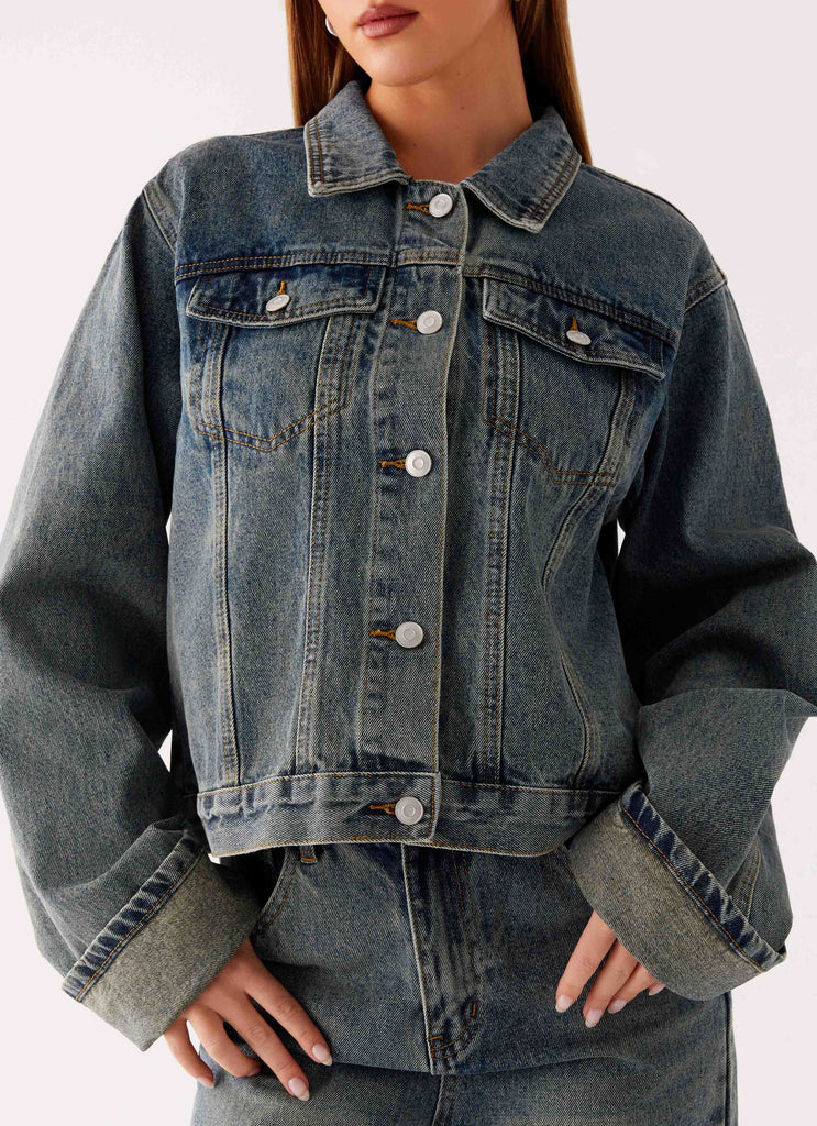 Giubbotto in denim oversize Back Again - Lavaggio sporco
