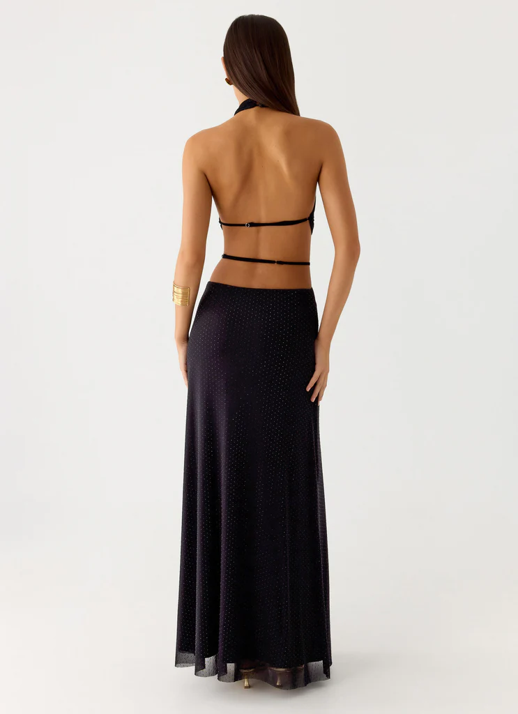 Astraeus Abito Maxi Con Paillettes e Perline - Nero