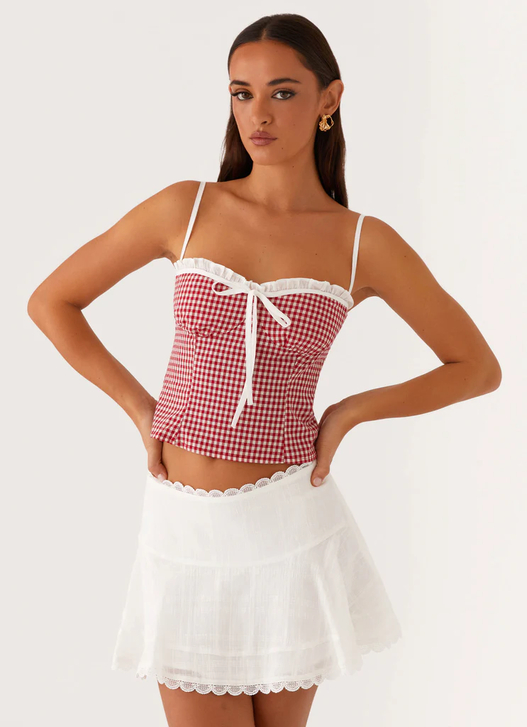 Top Bustier con Pizzo Palmer - Rosso a Quadretti