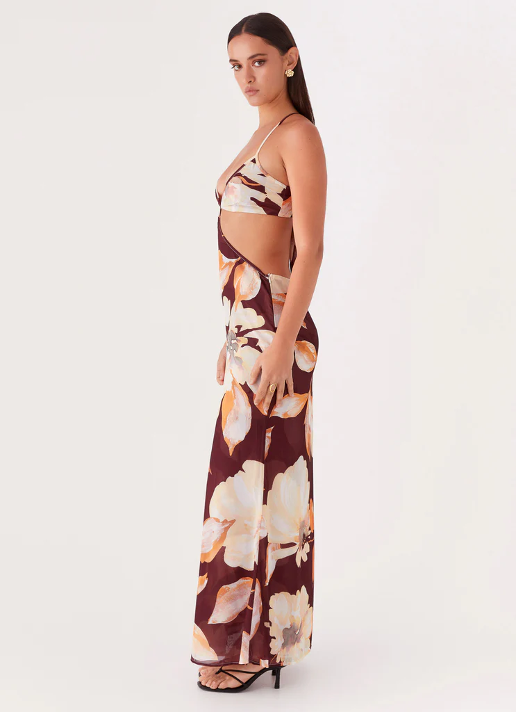 Vestito Maxi Primrose Daydream - Fiori Marroni