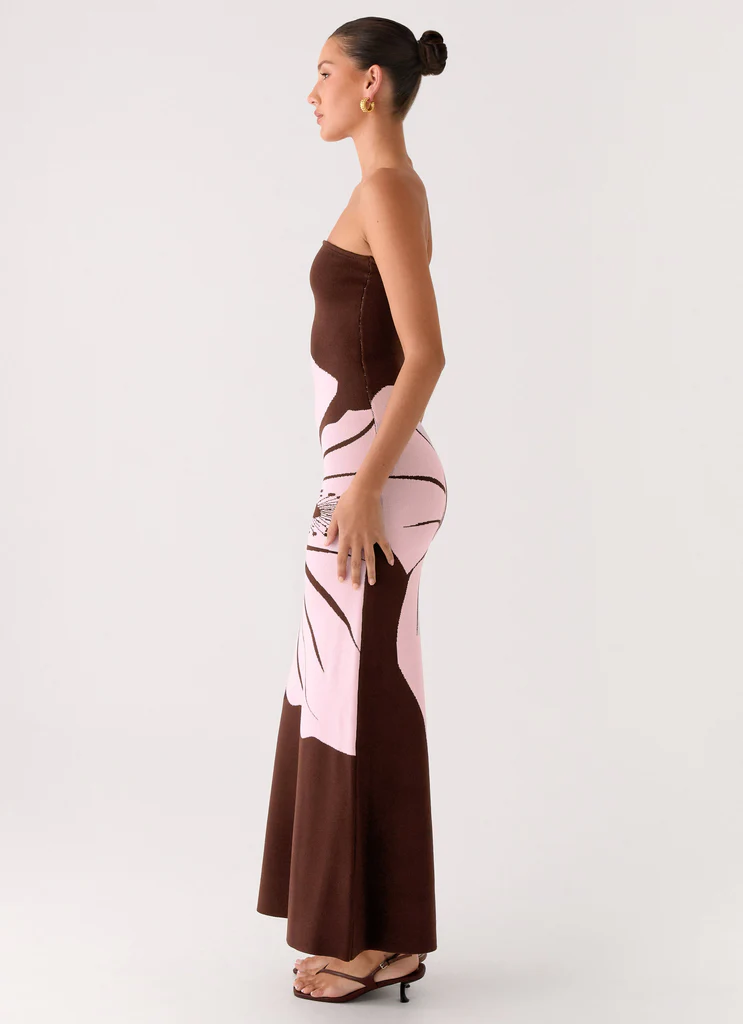 Gonna Maxi in Maglina Jala Senza Spalline - Espresso Meadow