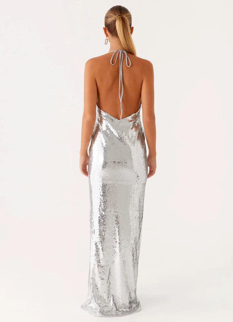 Abito Maxi in Paillettes Billions - Argento Specchio