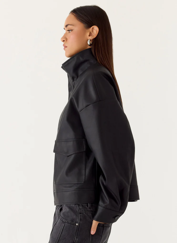 Giubbotto Bomber in Pelle Sintetica James - Nero