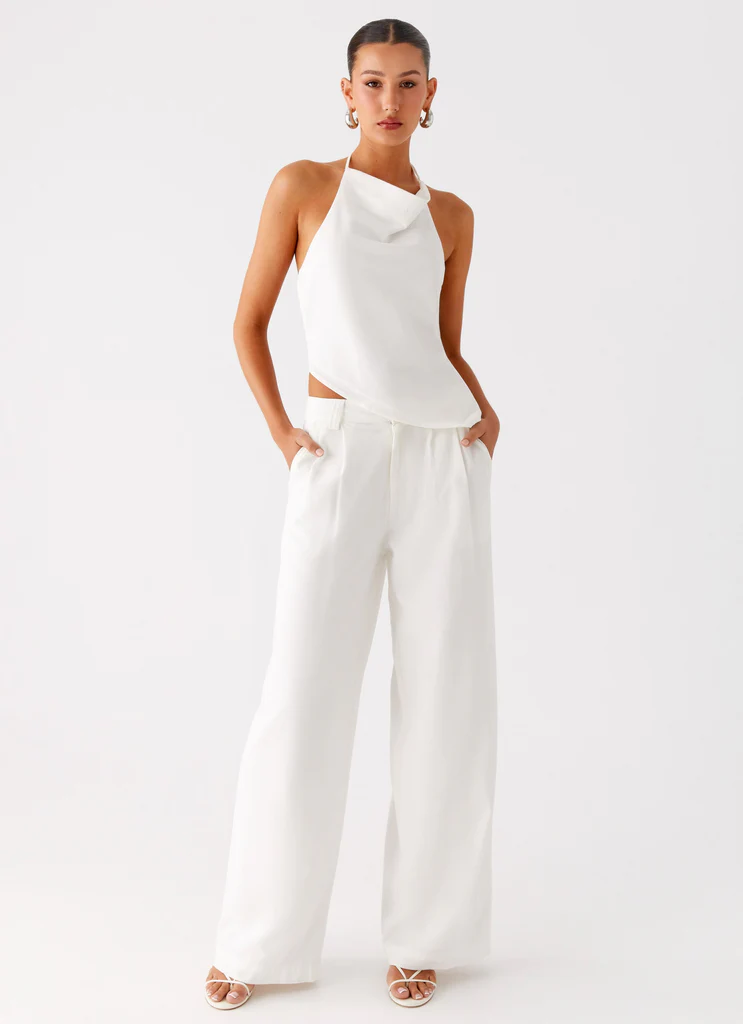 Pantaloni in Lino Delong a Vita Bassa - Bianco