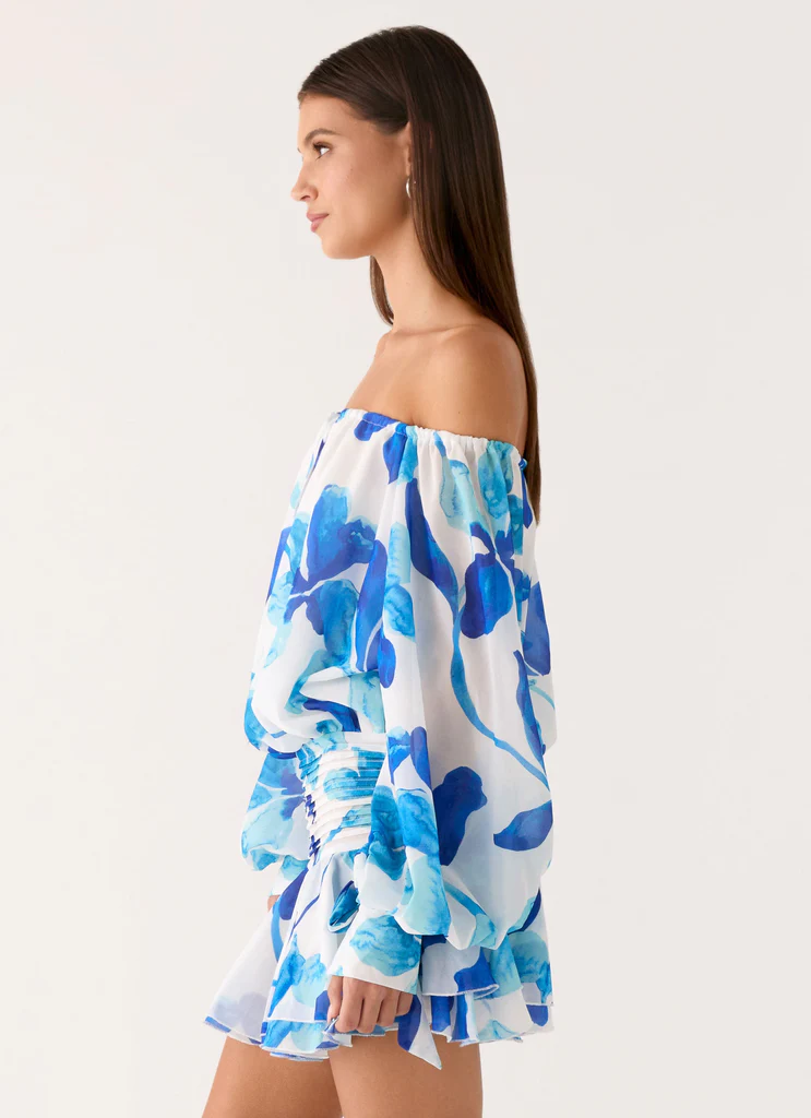 Eira Mini Vestito con Maniche a Balloon - Cerulean Bloom