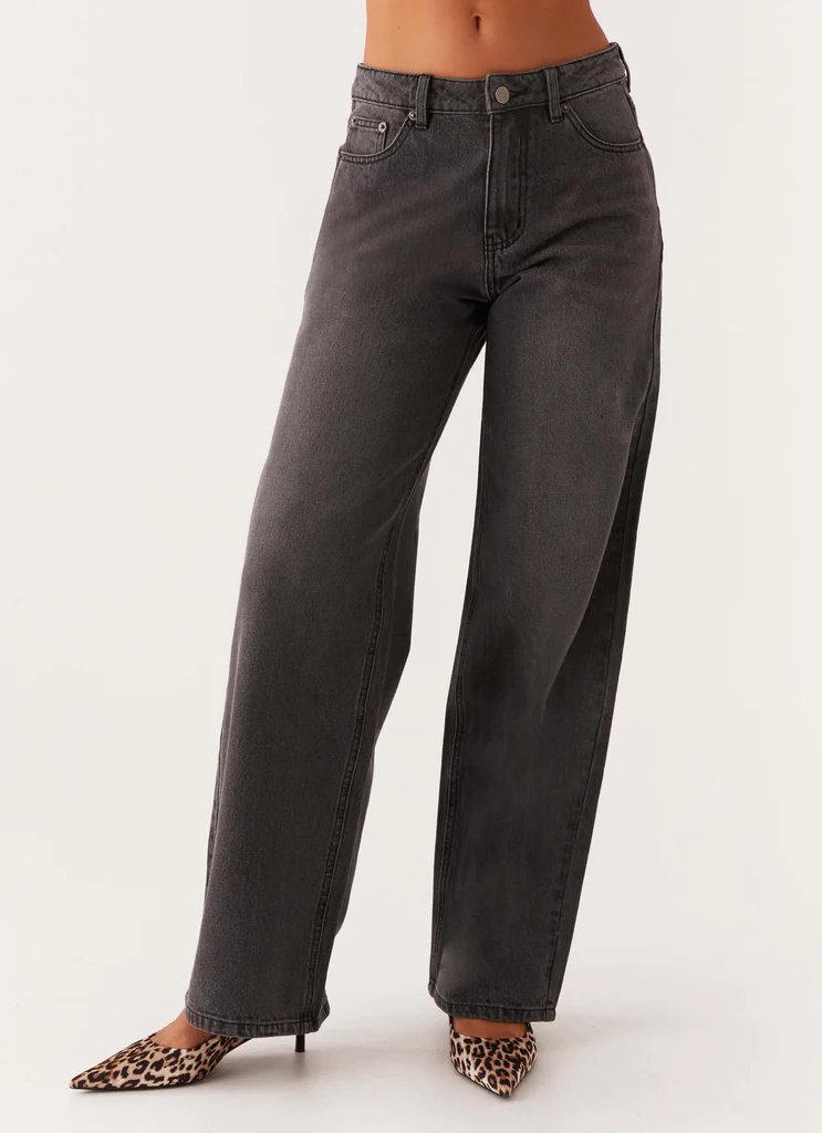 Jeans in Denim a Vita Bassa Keanna - Grigio