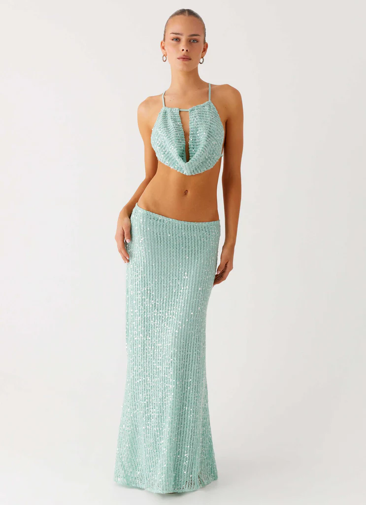 Gonna Maxi in Tessuto Con Paillettes Amoura - Mint Sage