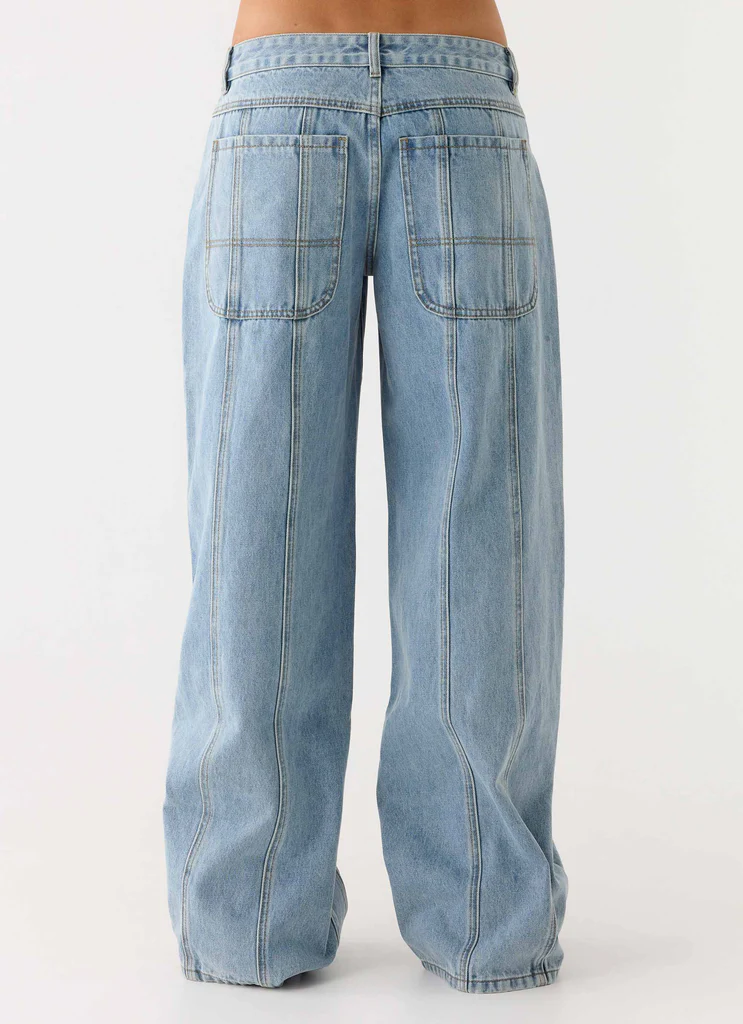 Jeans in Denim a Gamba Larga con Vita Bassa Johnny - Lavaggio Blu Chiaro