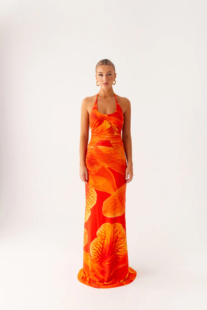 Vestito Maxi in Maglia Palawan - Fiori Arancione