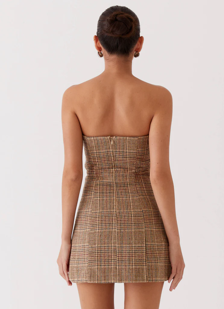 Vestito Mini Senza Spalline Vivenda - Quadretti Marroni