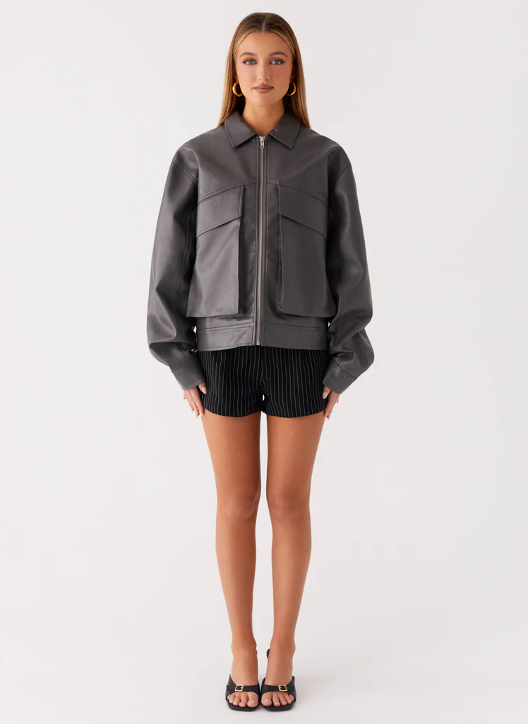 Giubbotto Bomber in Pelle Finta Lula - Grigio