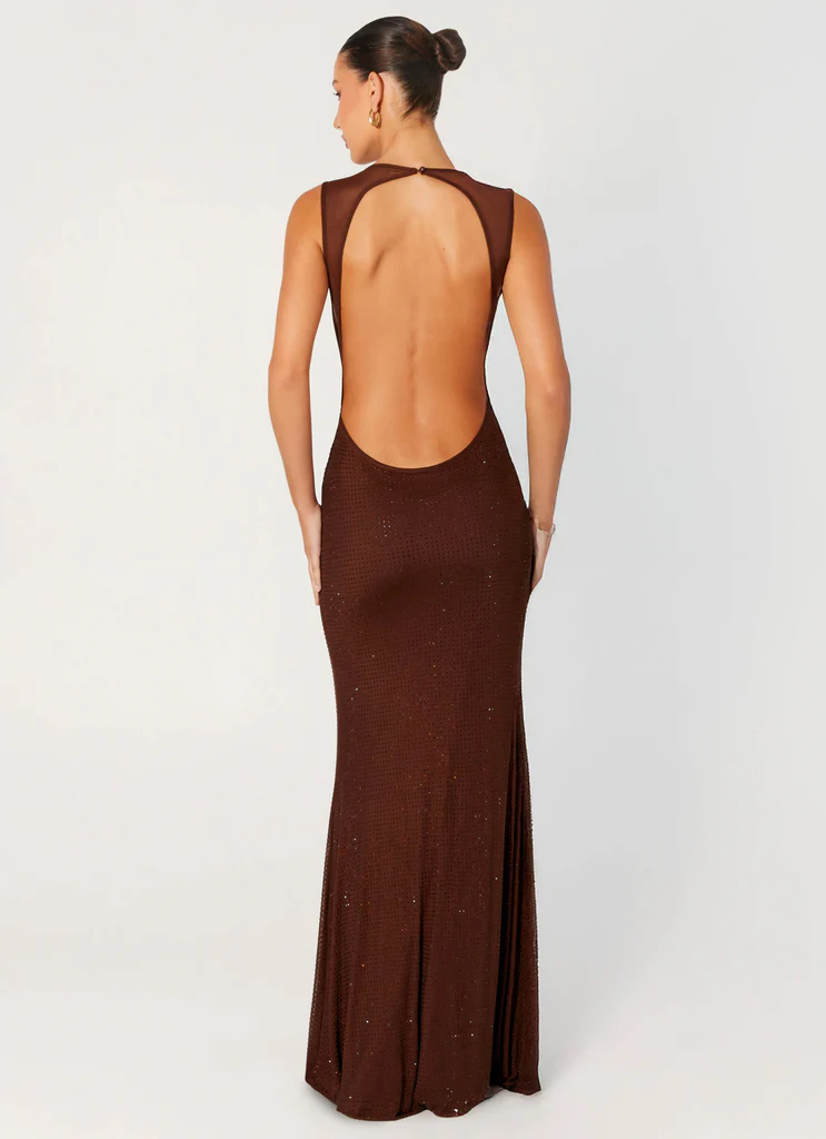 Abito Maxi con Paillettes Fiammanti - Cioccolato