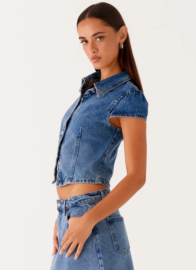Top a bottoni Stella - Blu