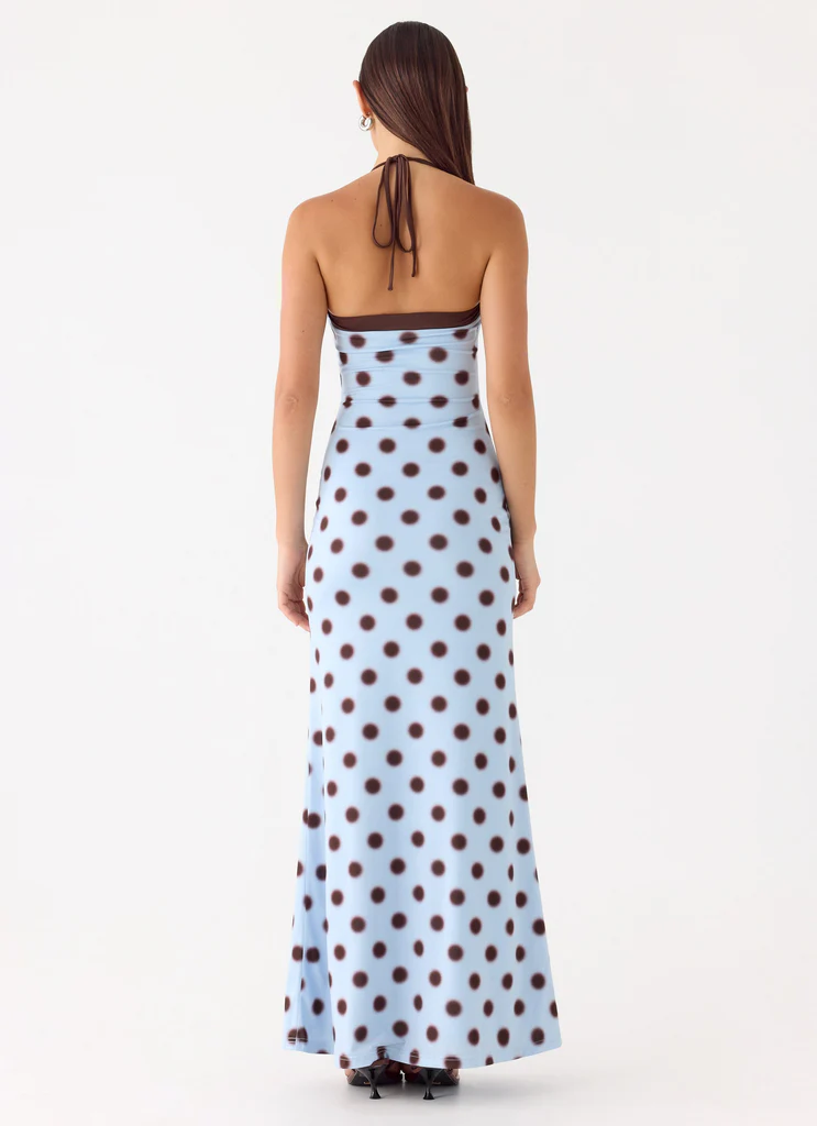 Alessandro Halter Maxi Dress – Blue Mocha Dot Alessandro Halter Maxi Dress - Blue Mocha Dot