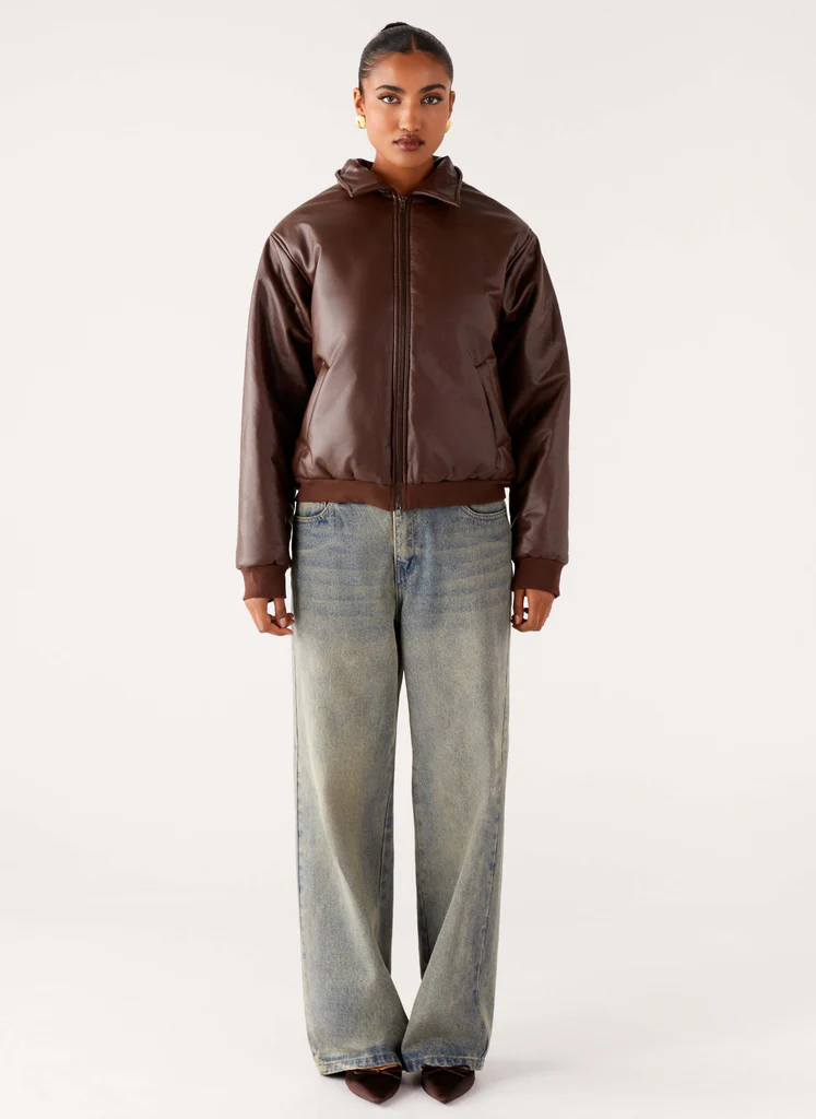 Giubbotto Bomber in Pelle Finta Outlands - Cioccolato