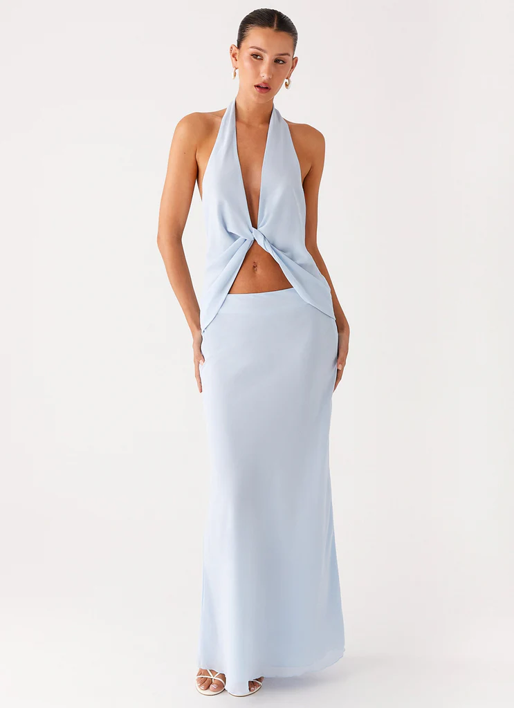 Top a Pieghe in Chiffon Michaella - Blu