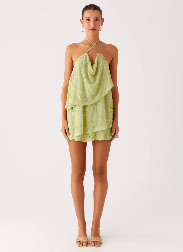 Abito Mini con Perline in Movimento - Mint