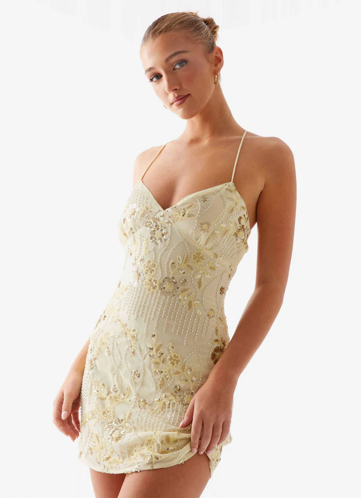 Vietta Sequin Cami Micro Mini Dress - Giallo