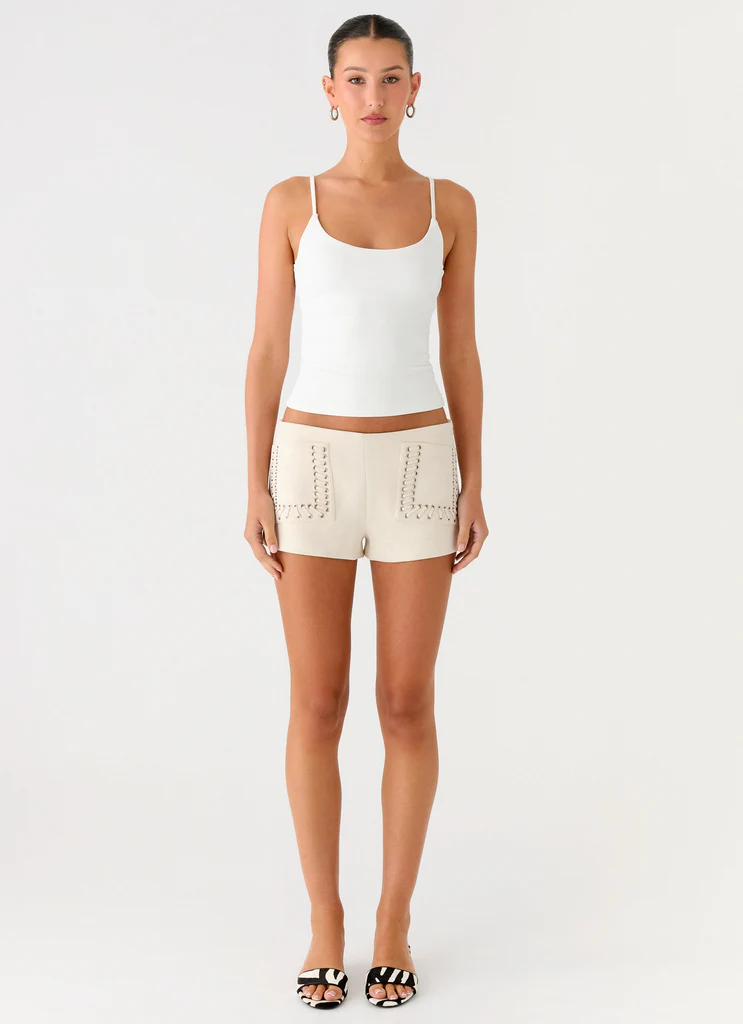 Pantaloncini Mini in Suede Candela a Vita Bassa - Avorio