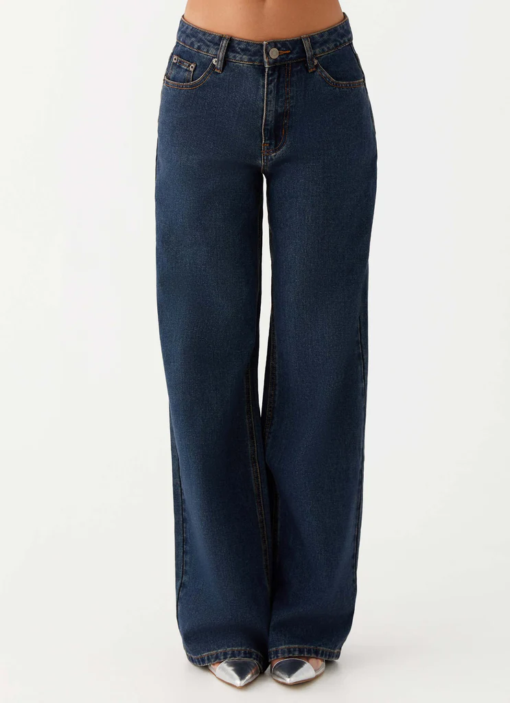 Jeans in Denim a Vita Bassa Keanna - Denim Lavorato