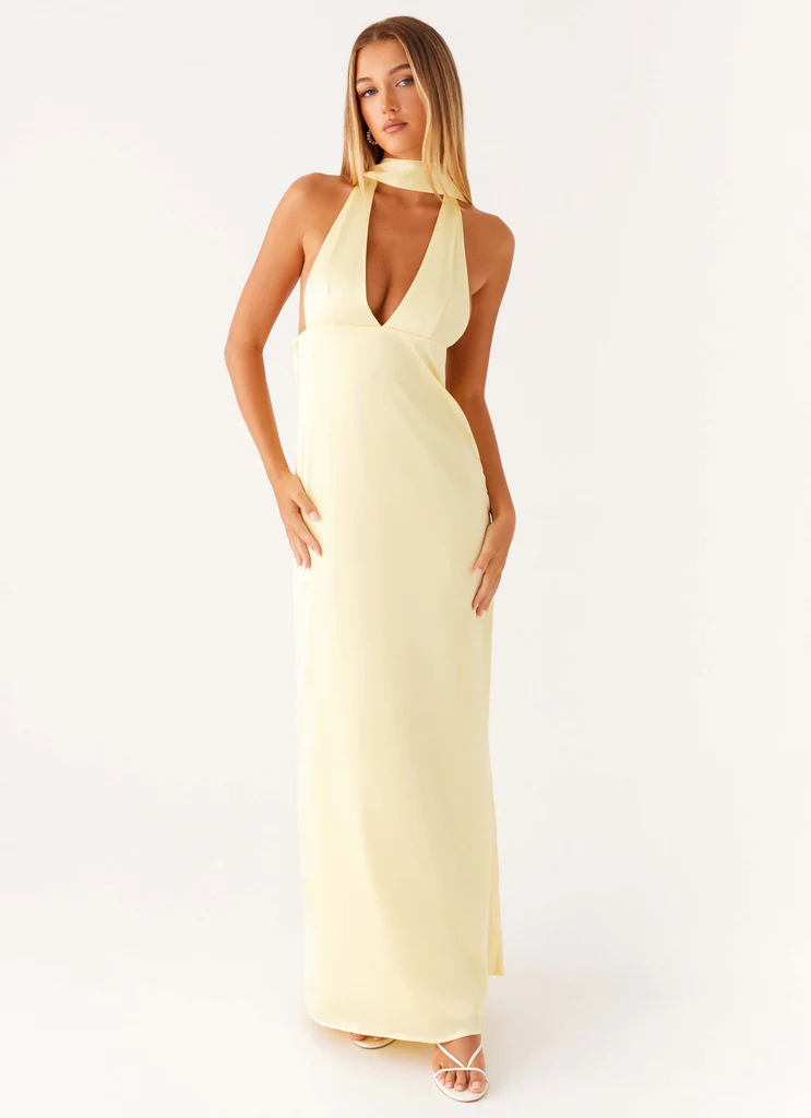 Alicia Abito Maxi in Seta con Spalline a Cinturino - Giallo