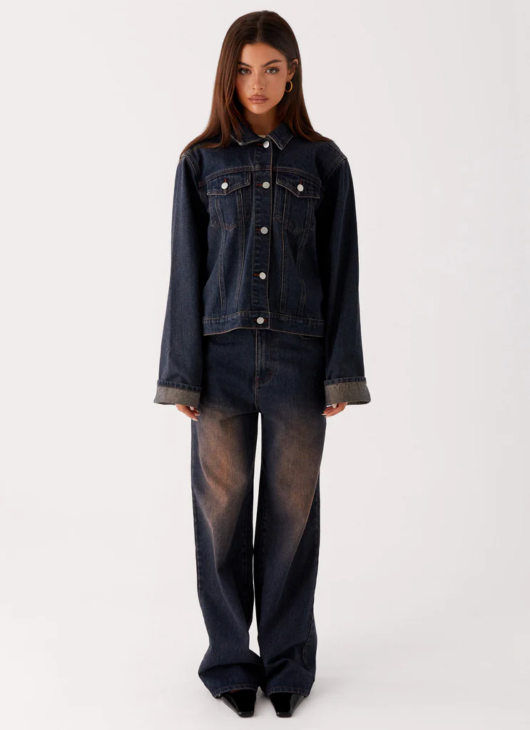 Giubbotto in Denim Oversized Back Again - Marrone Blu Acido