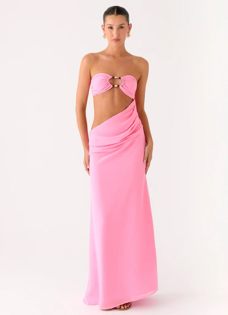 Abito Maxi senza spalline con paillettes Falling Forever - Rosa