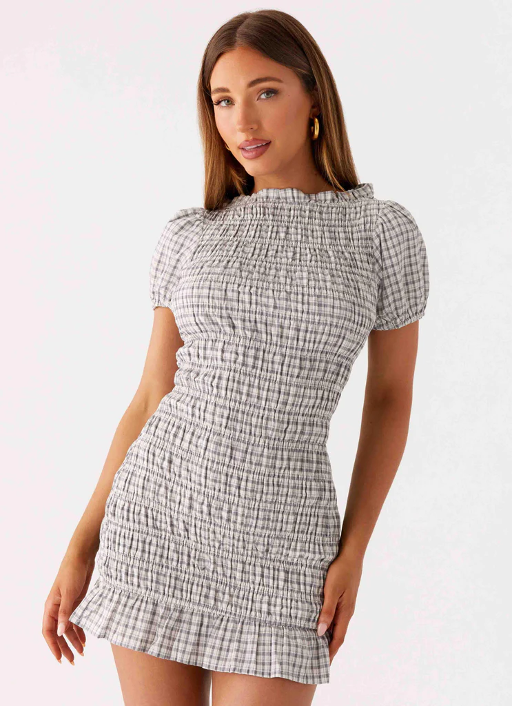Vestito Mini Ruché Millicent - Grigio a Quadri
