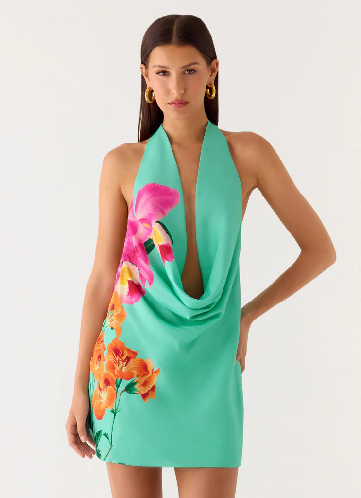Halia Cowl Mini Dress – Jungle Bloom Halia Cowl Mini Dress - Jungle Bloom