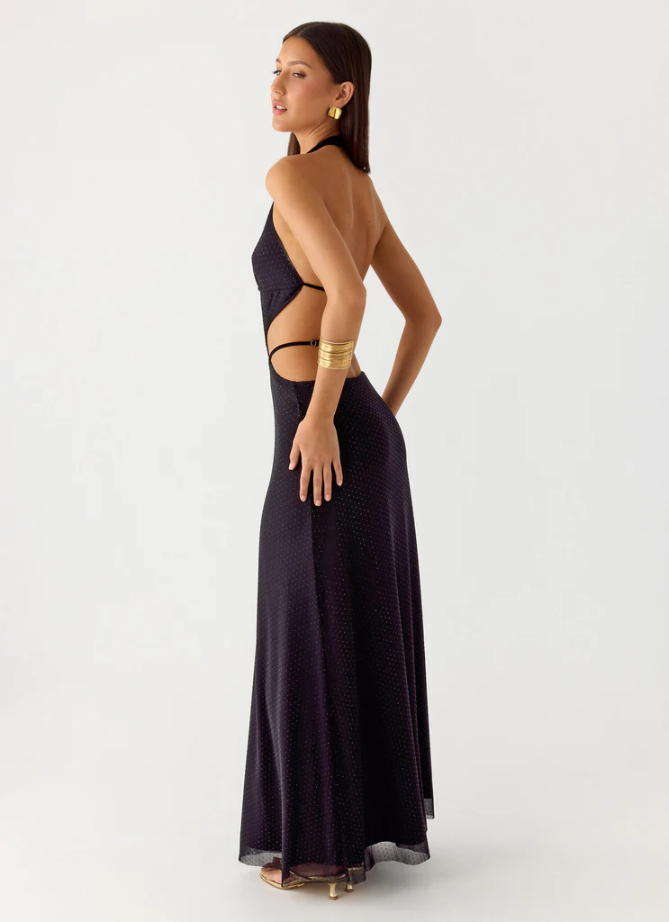 Astraeus Abito Maxi Con Paillettes e Perline - Nero