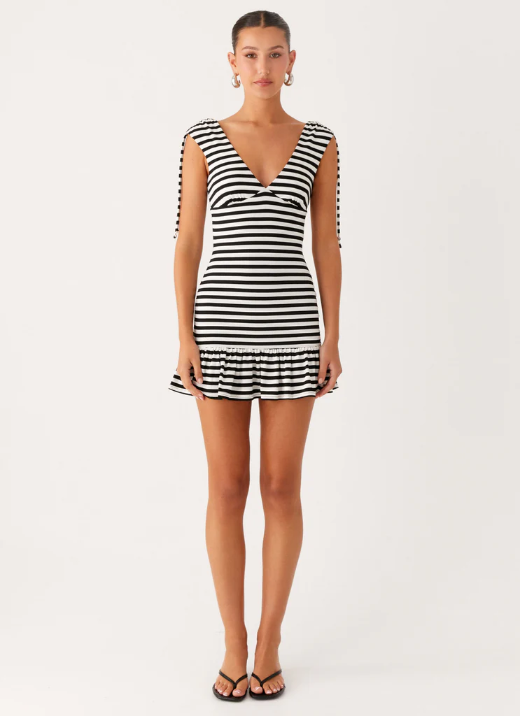 Acacia Mini Dress - Nero e Bianco a Strisce