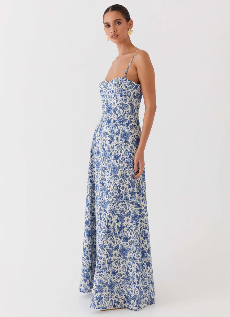 Abito Maxi in Lino Angelina - Blu Paisley