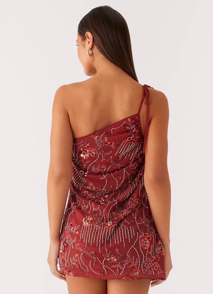 Abito Mini con Spalla Sola e Paillettes – Ruggine Abito Mini con Spalla Sola e Paillettes - Ruggine