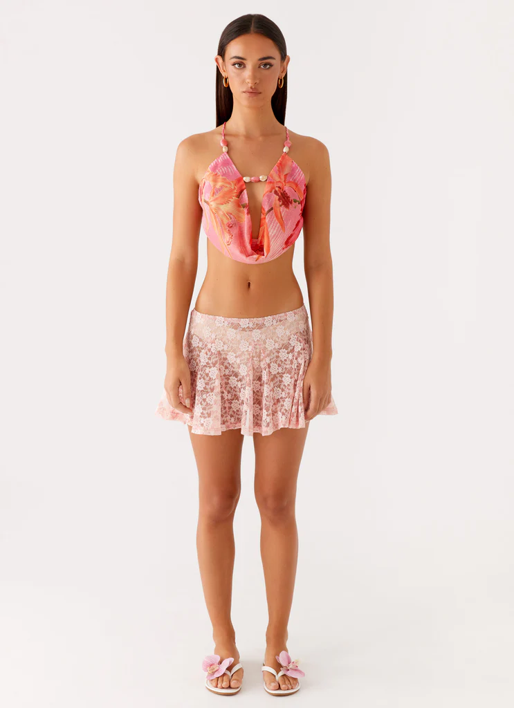 Top Bobbi con Collo a Camicetta – Stampato Tropical Pink Top Bobbi con Collo a Camicetta - Stampato Tropical Pink