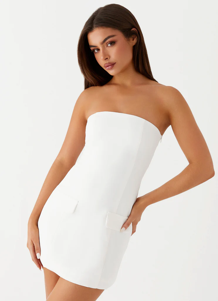Allora Vestito Mini Senza Spalline - Bianco