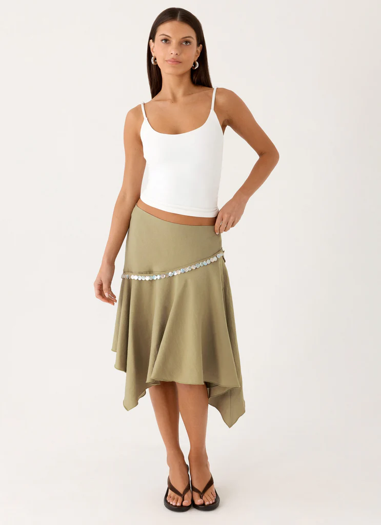 Zafira Midi Skirt - Olive Chiaro