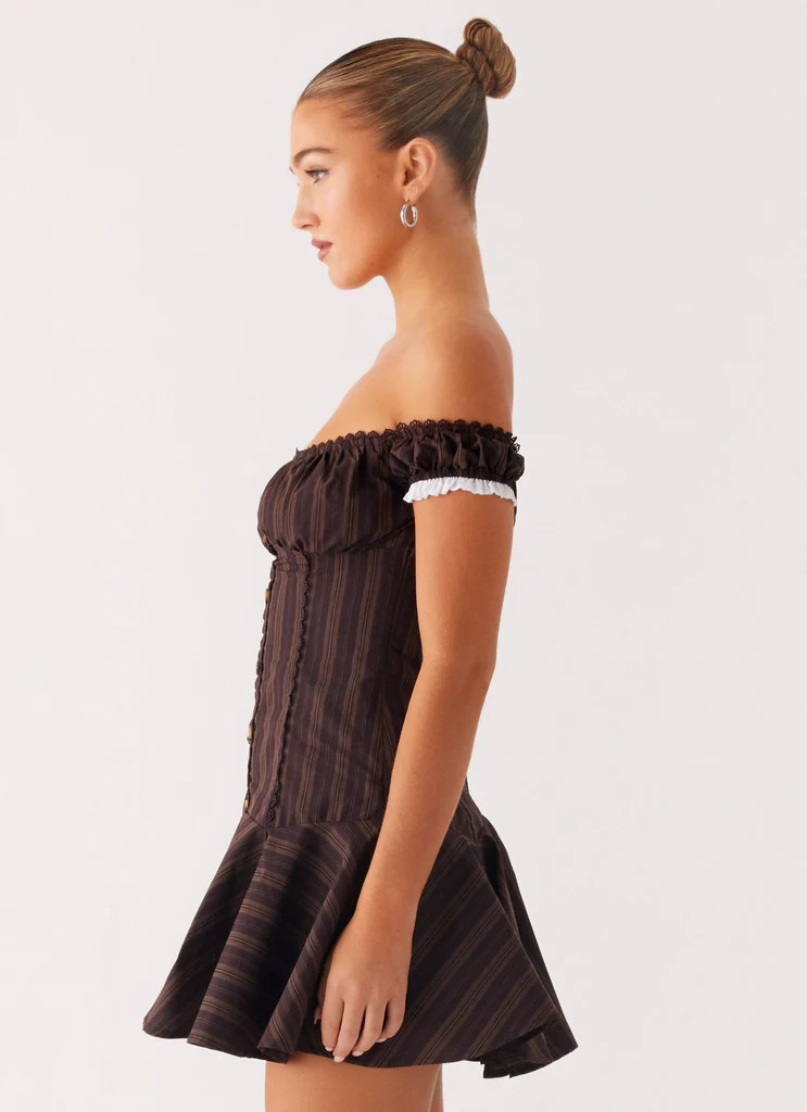 Vestito Mini Scollo a Spalla - Strisce Caramella