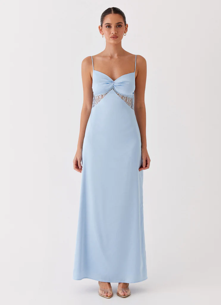 Abito Maxi in Seta con Pizzo Dream Sight - Blu Ghiaccio
