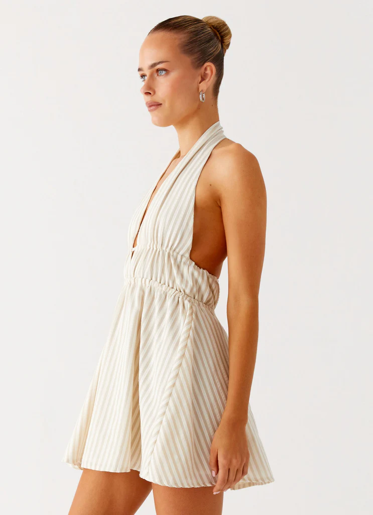 Abito Mini a Spalline Figaro - Strisce Taupe