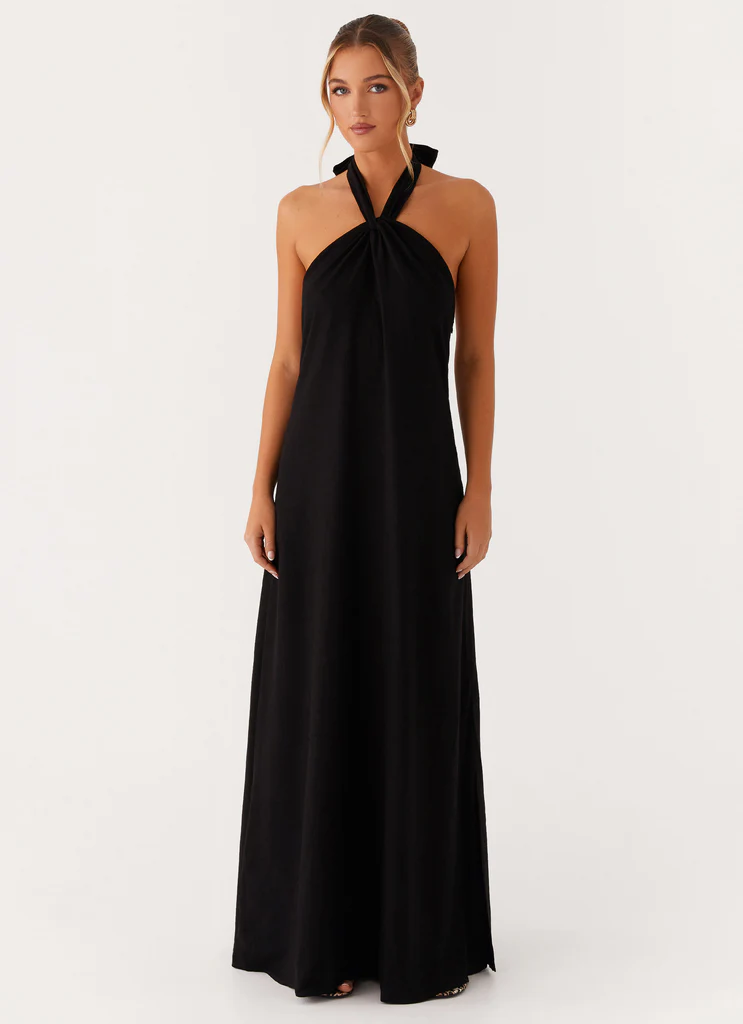 Abito Maxi in Lino Golden Child - Nero