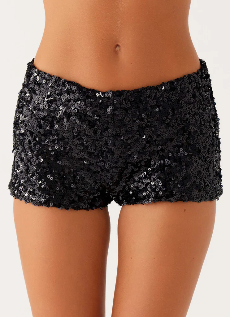 Shorts Mini in Paillettes a Vita Bassa After Midnight - Nero