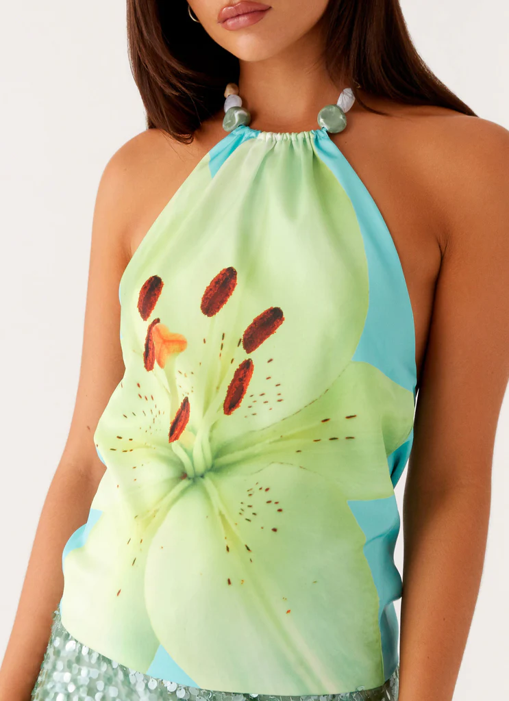 Top Dalila con Cinturino Decorato – Fiore Blu Turquoise Top Dalila con Cinturino Decorato - Fiore Blu Turquoise